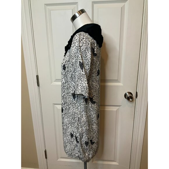 Ted Baker White Black Ruffle Collar Cat Print Oscala Dress, Size 2 TB | 6 US - Picture 5 of 12